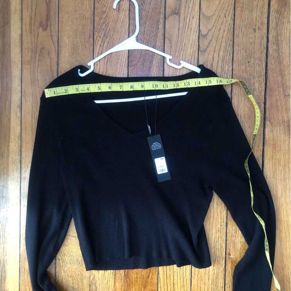 Fashion Nova Black Long Sleeve Fitted Crop Blouse - Picture 3 of 5